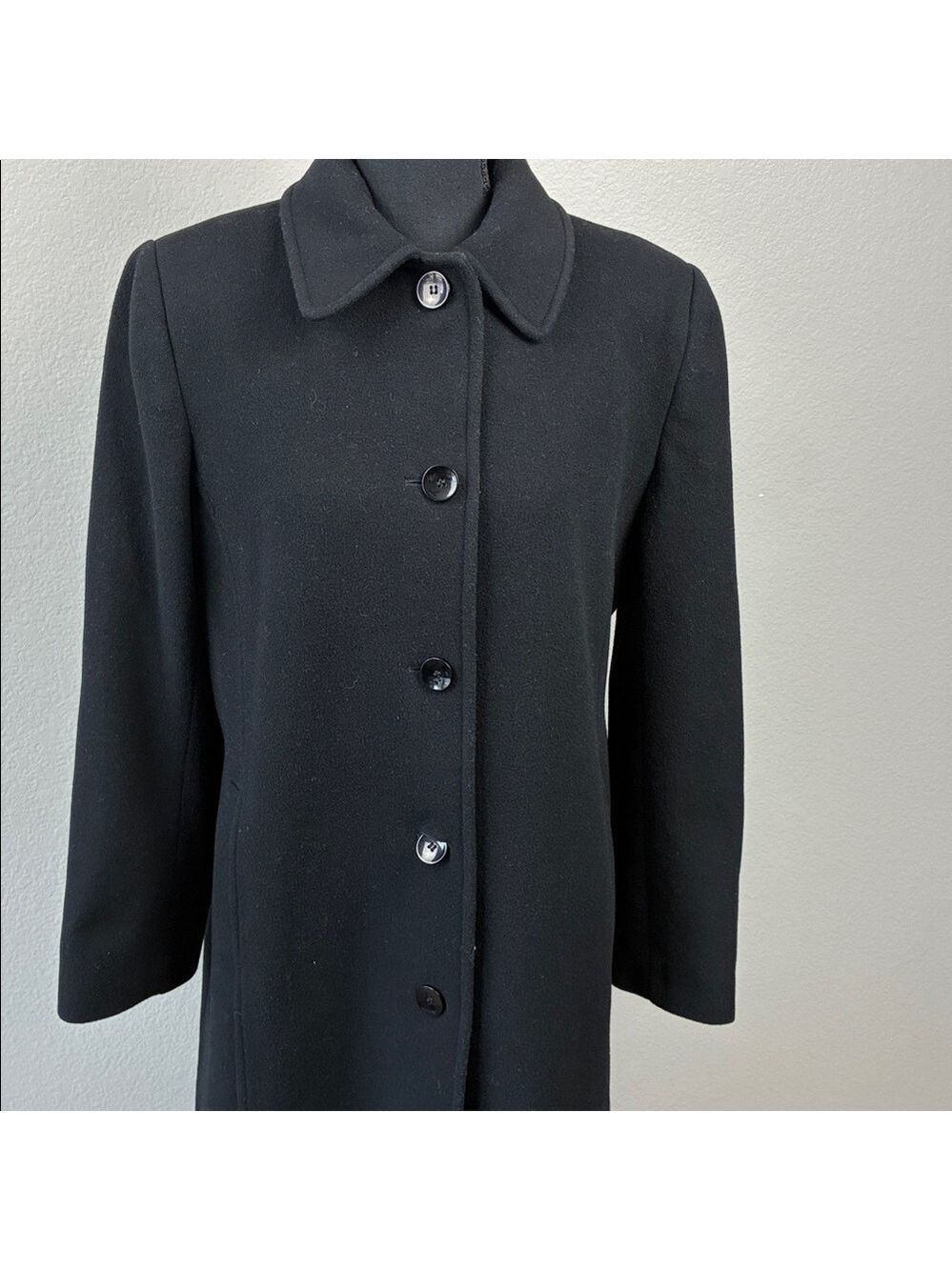 Preston & York Wool Maxi Coat Black 4 Button Collar Pockets Overcoat Classic 12 - Picture 4 of 9